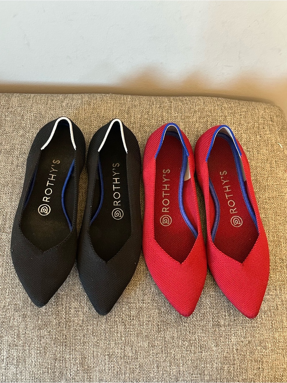 Rothy's Pointed Toe Flats - Black and Red